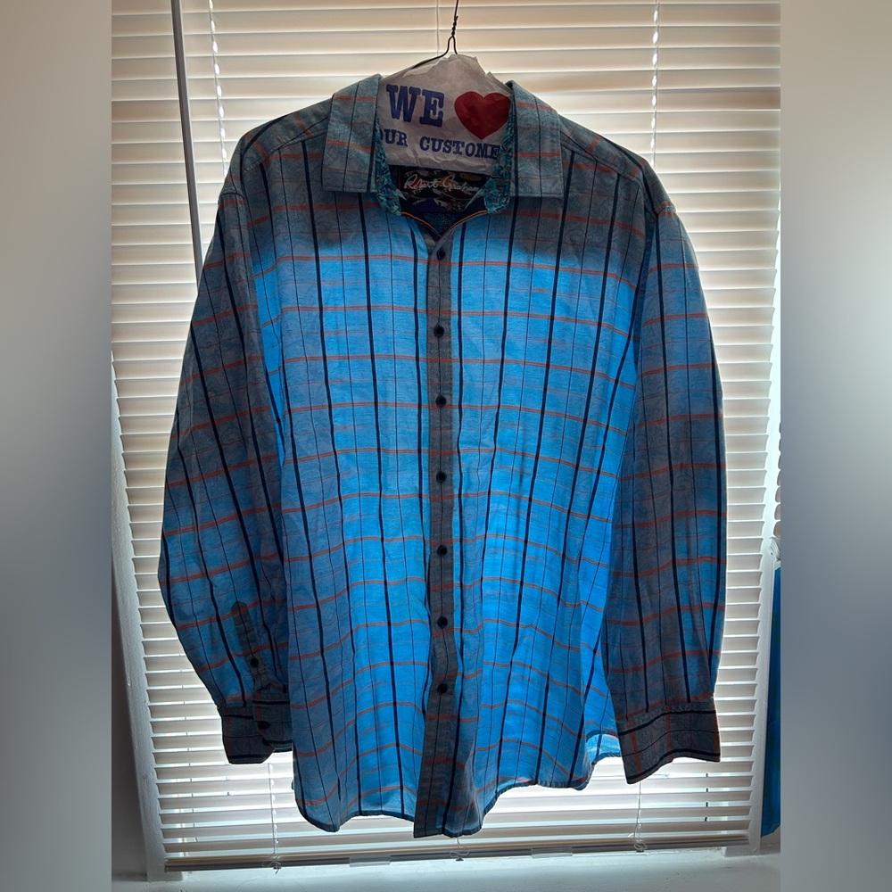 Men's ROBERT GRAHAM Blue Plaid Button-Down Shirt - Casual Long Sleeve